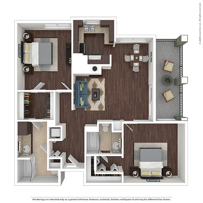 Floor plan for 2 beds, 2 baths, 1199 sqft