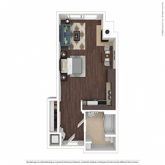 Floor plan for studio, 1 bath, 502 sqft