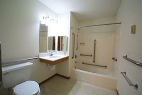 Delano apartment for rent - a bathroom with a shower and a sink and a toilet