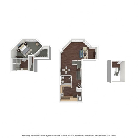 Floor plan for 1 bed, 1.5 baths, 1137 sqft