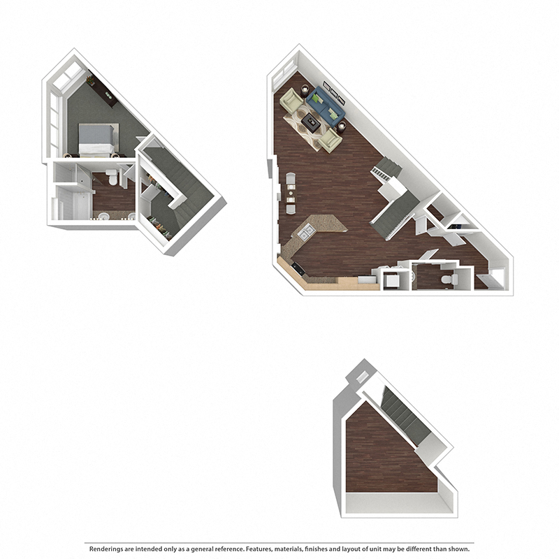 Floor plan for 1 bed, 1.5 baths, 1168 sqft