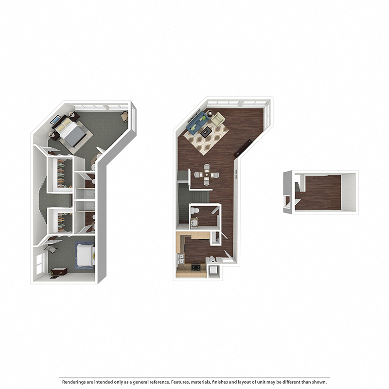 Floor plan for 2 beds, 2.5 baths, 1431 sqft