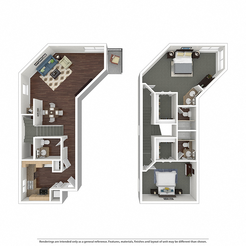 Floor plan for 2 beds, 2.5 baths, 1399 sqft