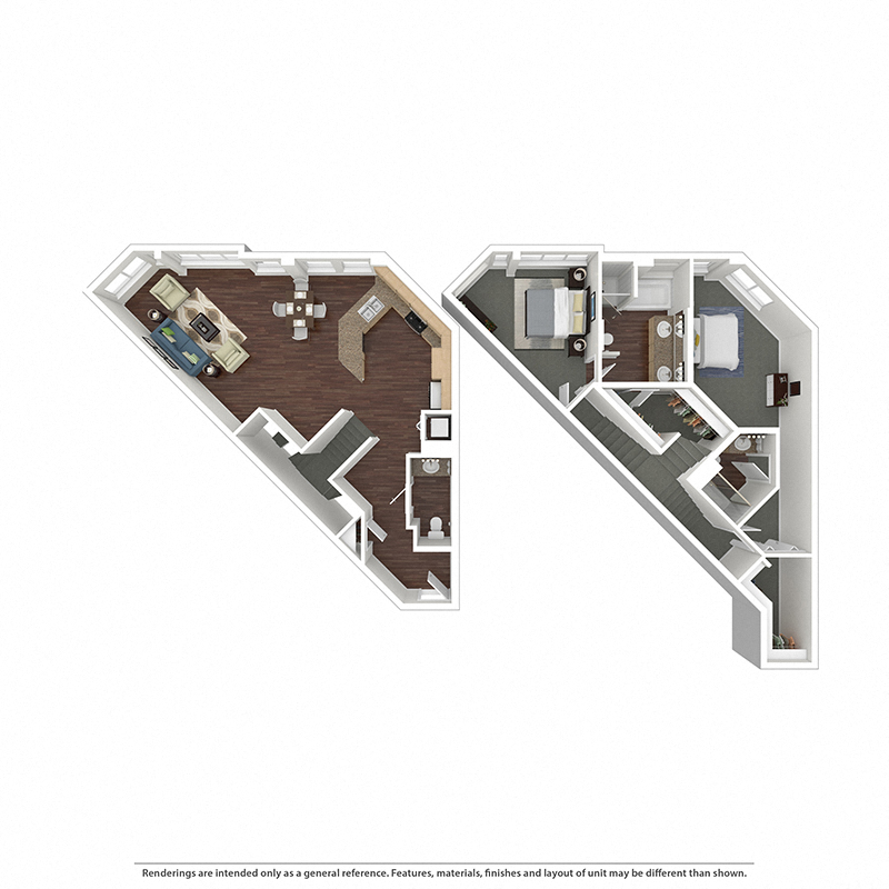 Floor plan for 2 beds, 2.5 baths, 1410 sqft