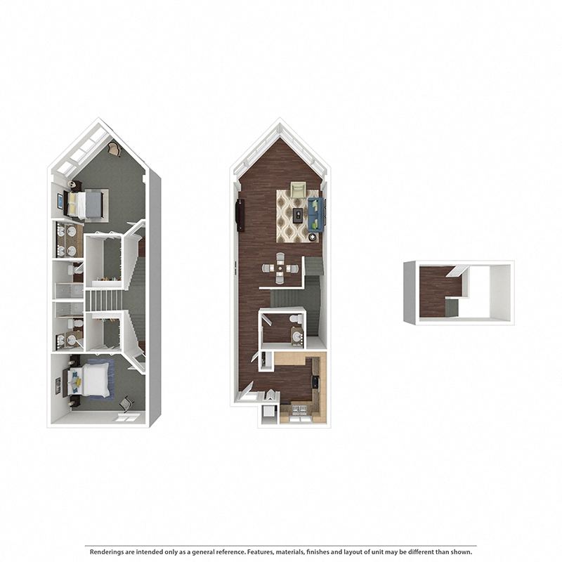 Floor plan for 2 beds, 2.5 baths, 1376 sqft