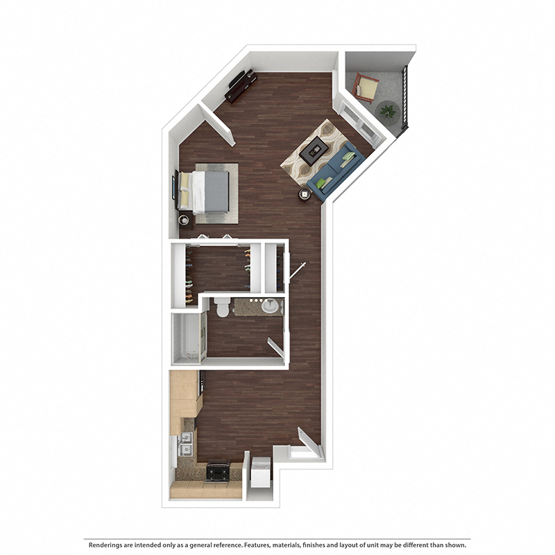 Floor plan for studio, 1 bath, 717 sqft