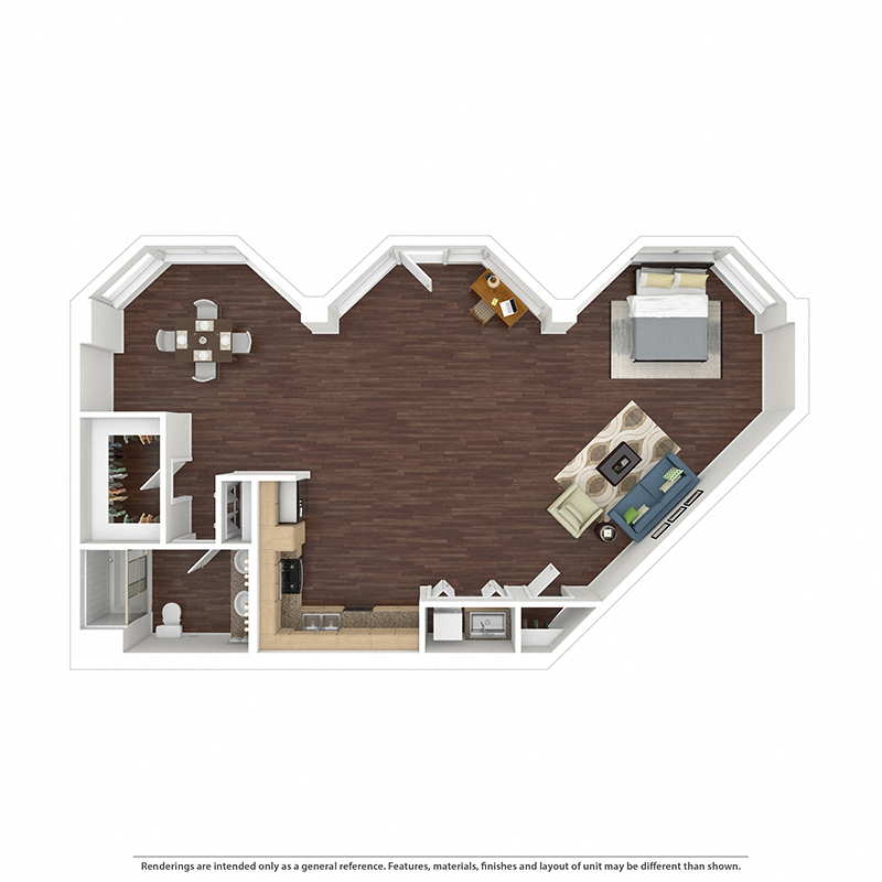 Floor plan for studio, 1 bath, 1040 sqft