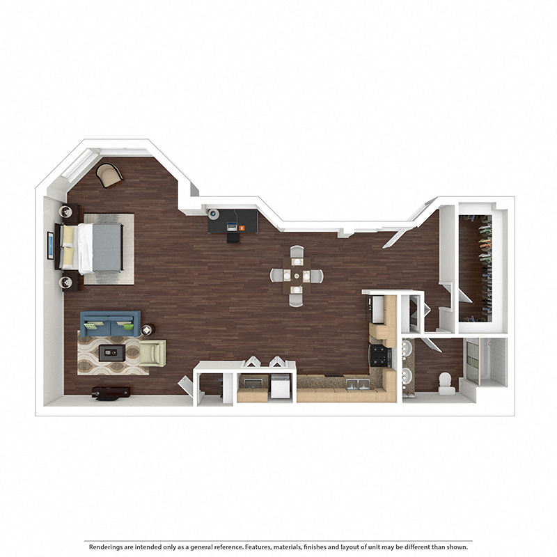 Floor plan for studio, 1 bath, 1058 sqft