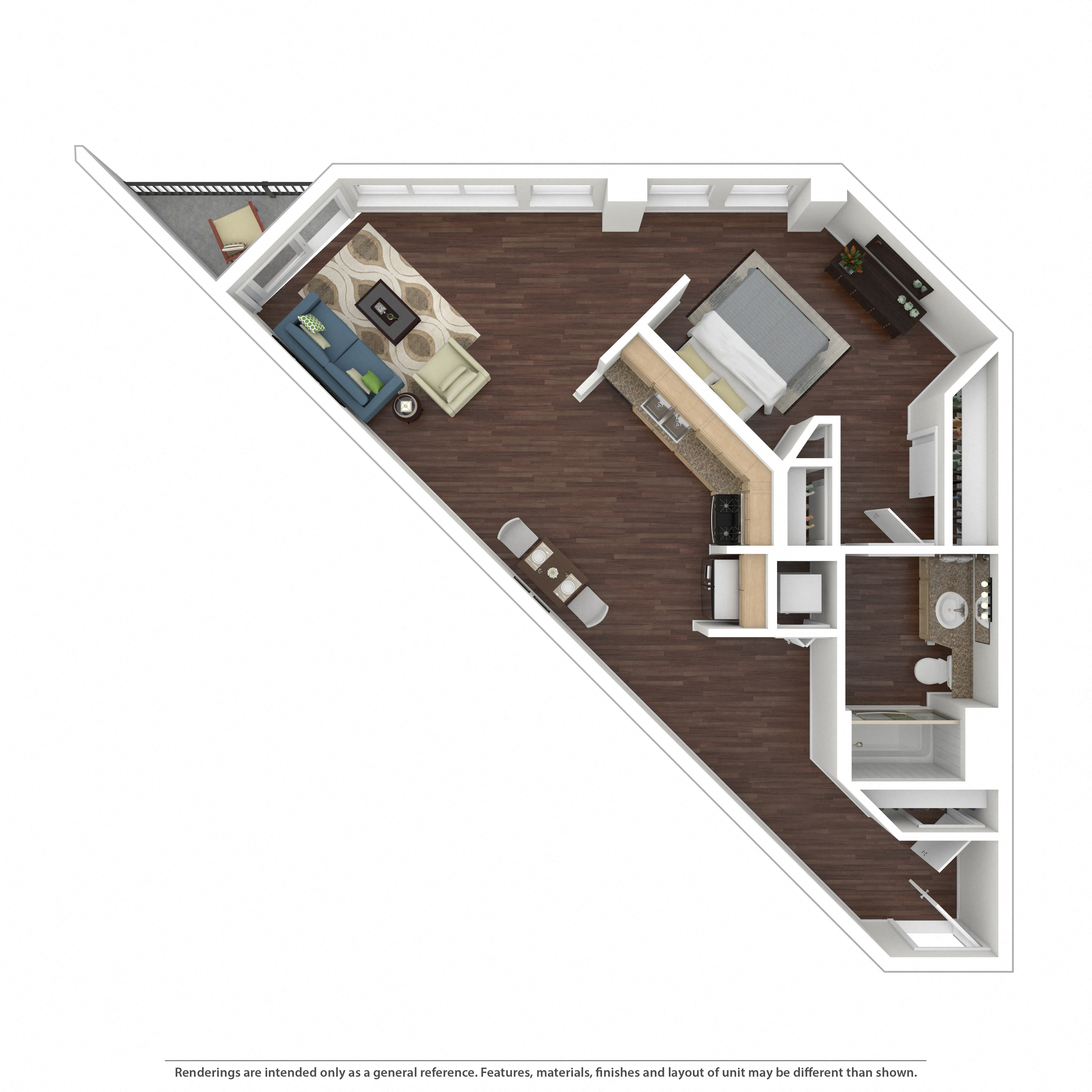 Floor plan for studio, 1 bath, 721 sqft