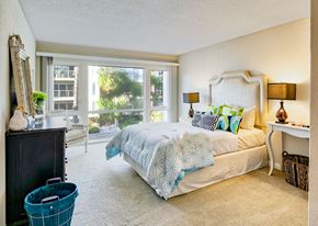 Marina Del Rey apartment for rent - a bedroom with a bed and a large window