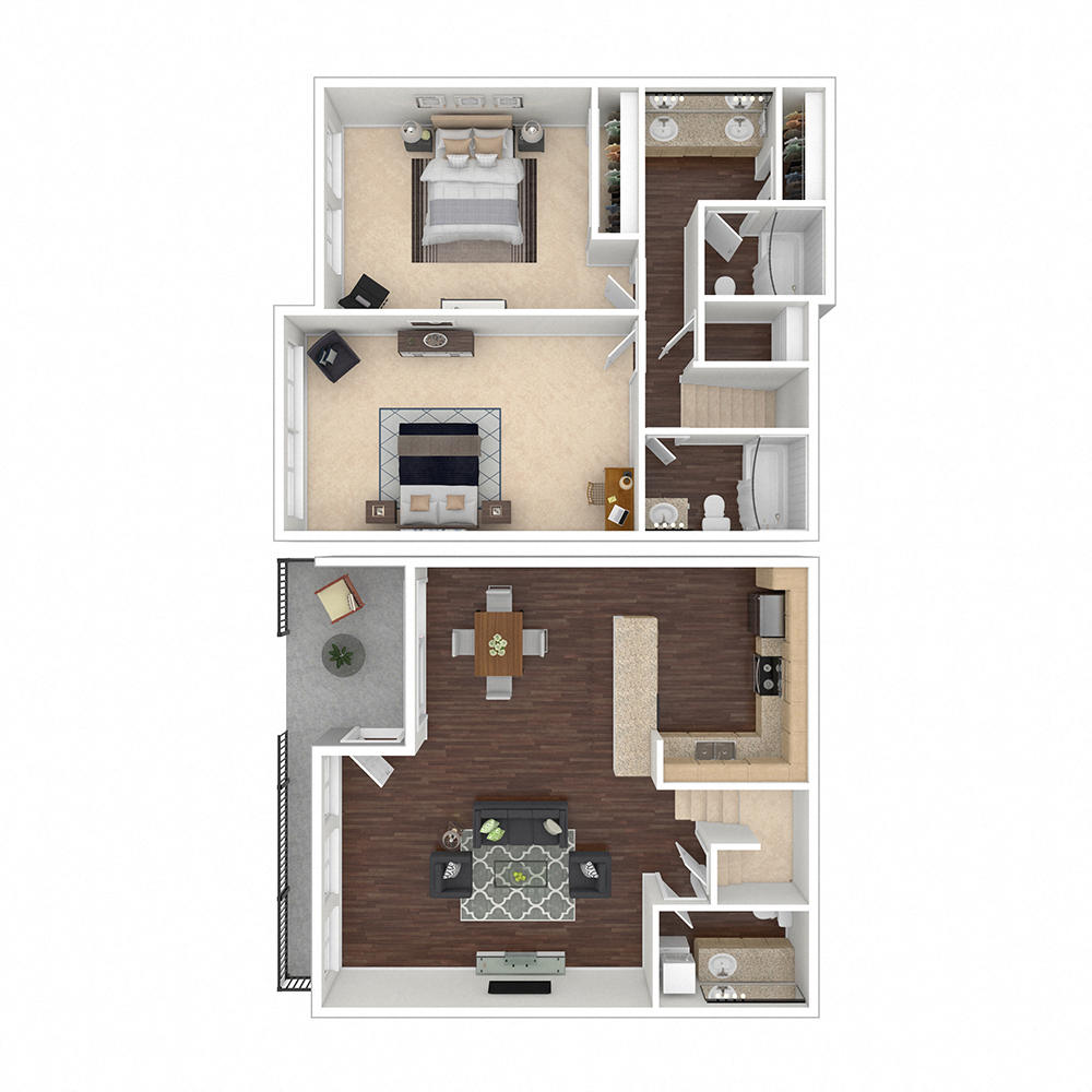 Floor plan for 2 beds, 1.5 baths, 1285 sqft