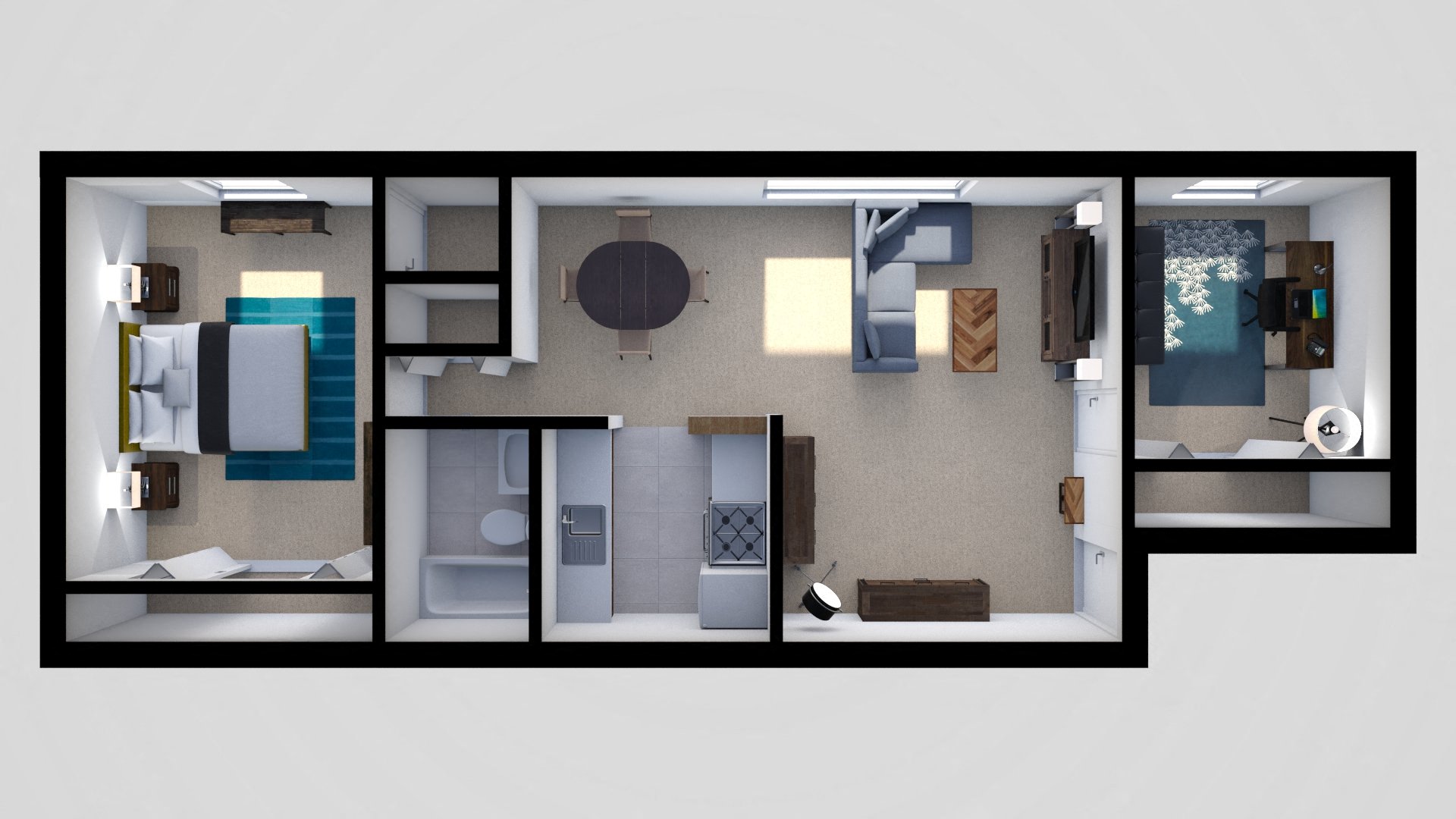 Floor plan for 1 bed, 1 bath, 704 sqft