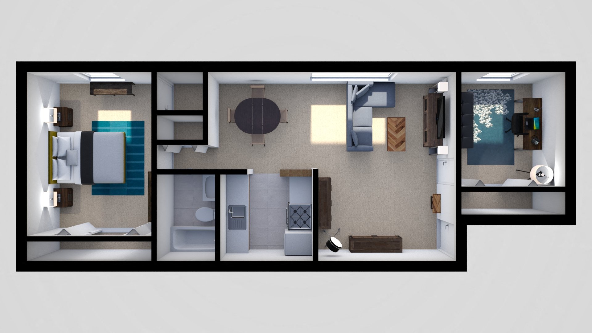 Floor plan for 1 bed, 1 bath, 704 sqft