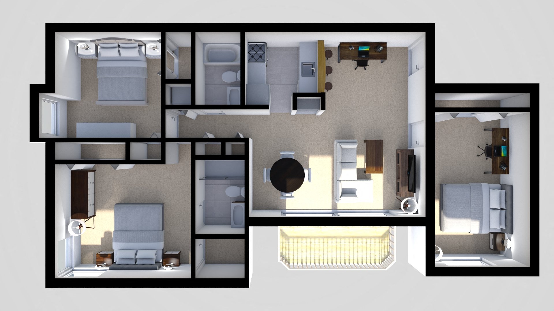 Floor plan for 2 beds, 2 baths, 1113 sqft