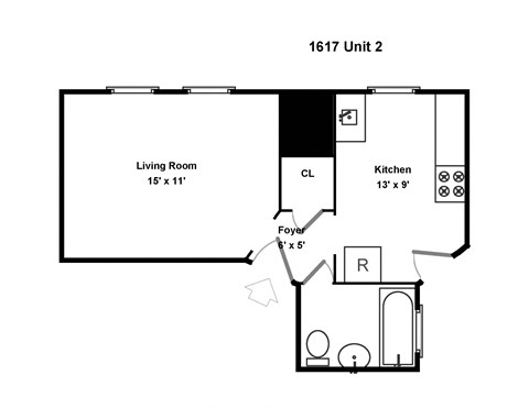 Floor plan for studio, 1 bath, 376 sqft
