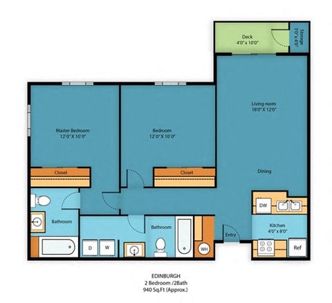 Floor plan for 2 beds, 2 baths, 1095 sqft