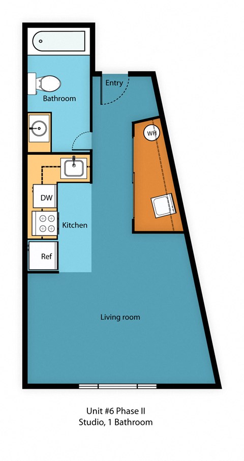 Floor plan for studio, 1 bath, 489 sqft