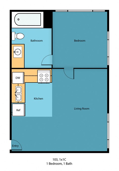 Floor plan for studio, 1 bath, 775 sqft