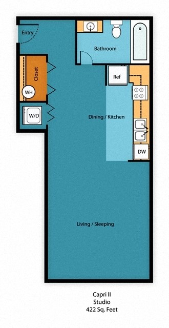 Floor plan for studio, 1 bath, 512 sqft