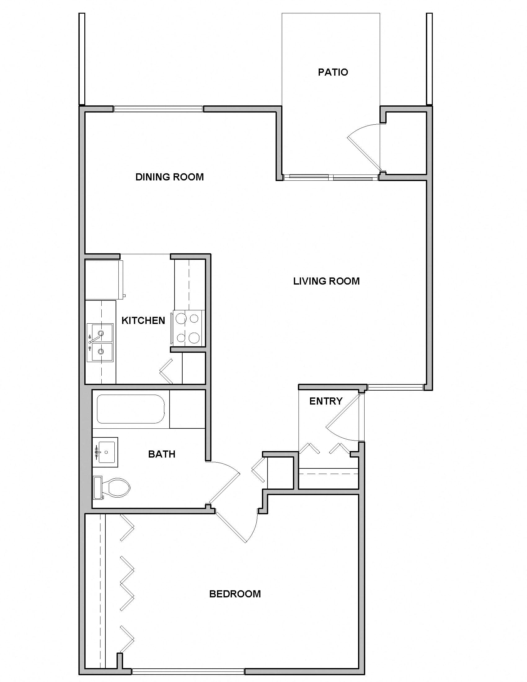 Floor plan for 1 bed, 1 bath, 560 sqft