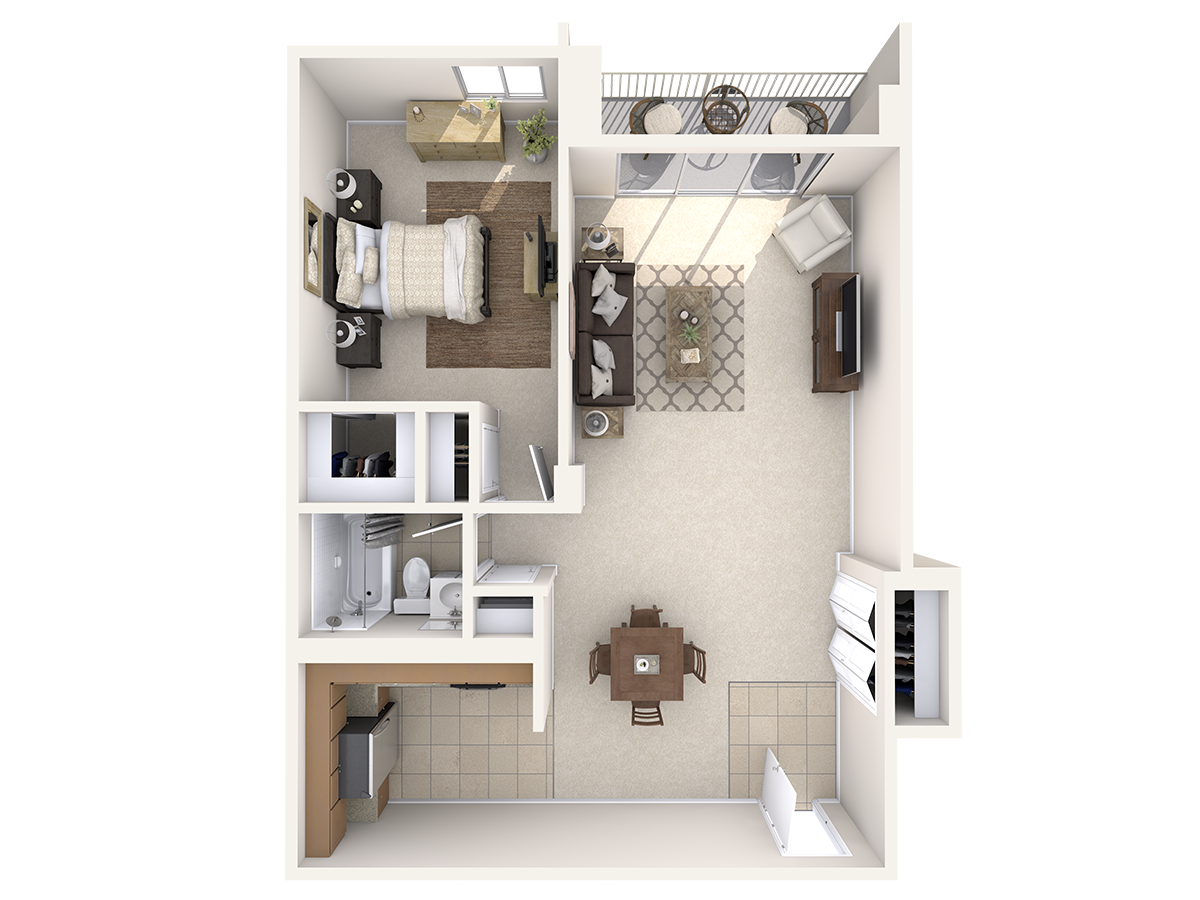 Floor plan for 1 bed, 1 bath, 791 sqft