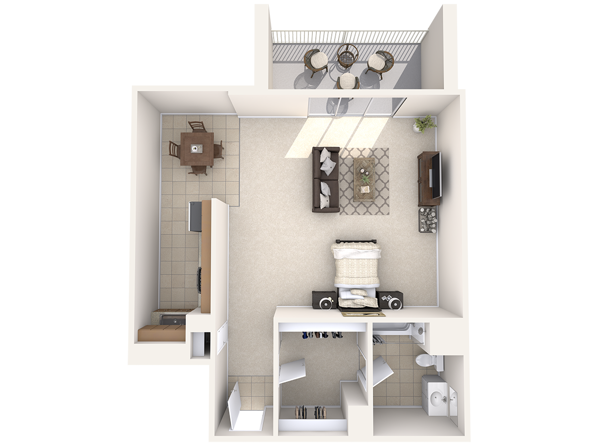Floor plan for studio, 1 bath, 479 sqft