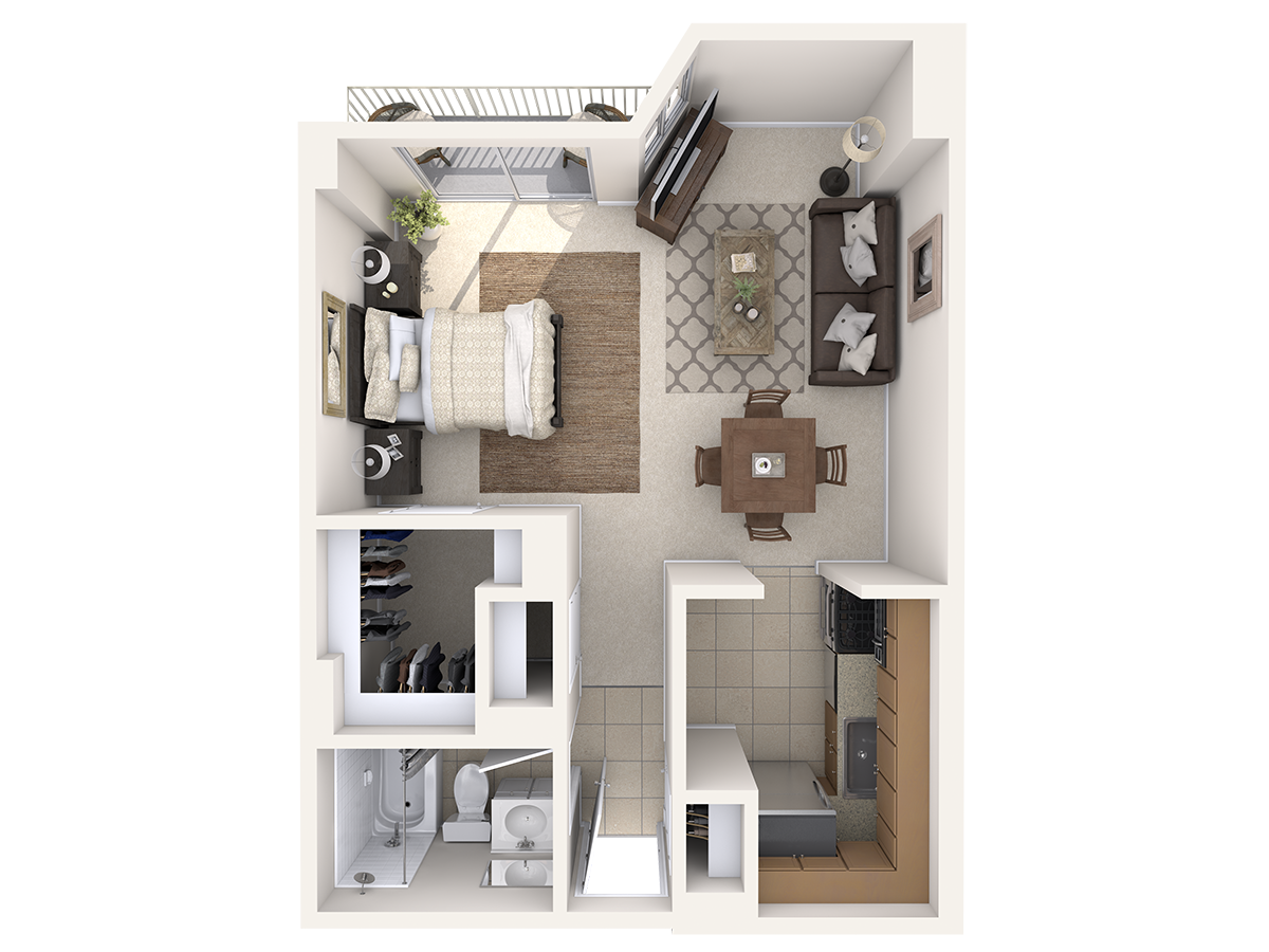 Floor plan for studio, 1 bath, 572 sqft