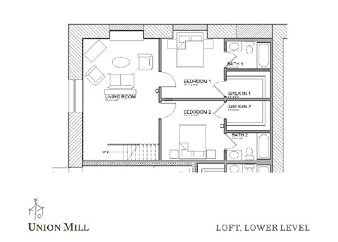 Floor plan for 2 beds, 2 baths, 980 sqft