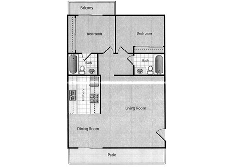 Floor plan for 2 beds, 2 baths, 900 sqft