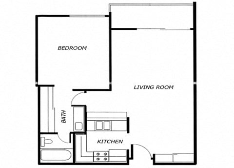 Floor plan for 1 bed, 1 bath, 623 sqft