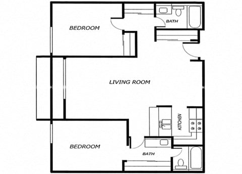 Floor plan for 2 beds, 2 baths, 953 sqft