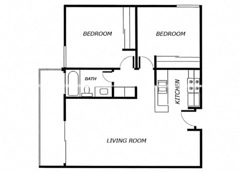 Floor plan for 2 beds, 1 bath, 762 sqft