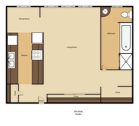 Floor plan for studio, 1 bath, 570 sqft