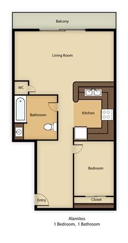 Floor plan for 1 bed, 1 bath, 695 sqft