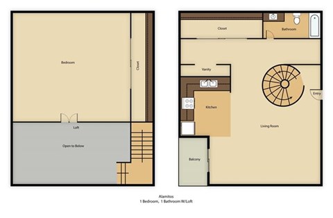 Floor plan for 1 bed, 1 bath, 695 sqft
