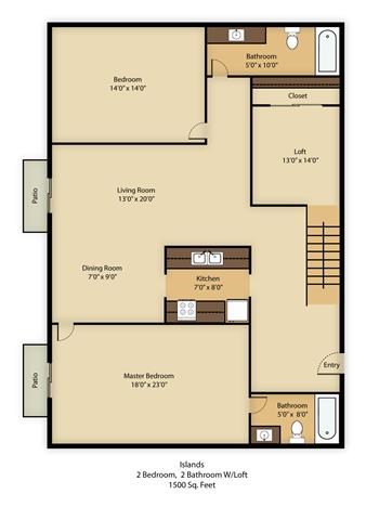 Floor plan for 2 beds, 2 baths, 1575 sqft