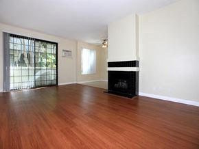 Los Angeles apartment for rent - living room with fireplace and hardwood floors