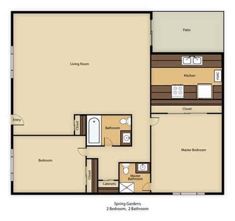 Floor plan for 2 beds, 2 baths, 964 sqft