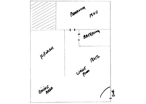 Floor plan for 1 bed, 1 bath, 660 sqft