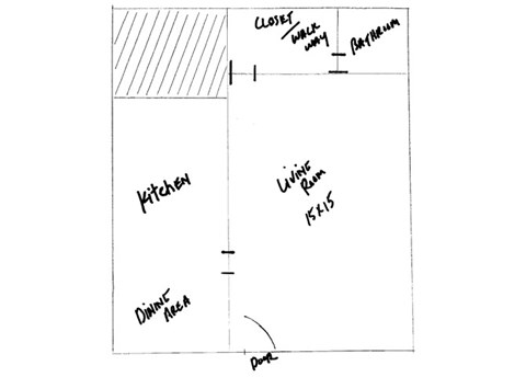 Floor plan for studio, 1 bath, 460 sqft
