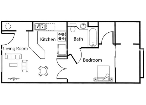 Floor plan for 1 bed, 1 bath, 465 sqft