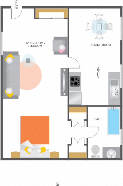 Floor plan for studio, 1 bath, 350 sqft