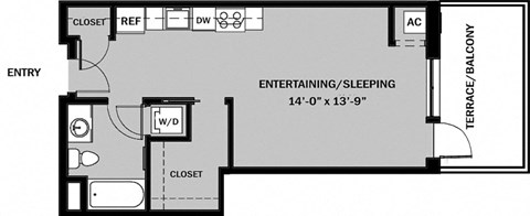 Floor plan for studio, 1 bath, 522 sqft
