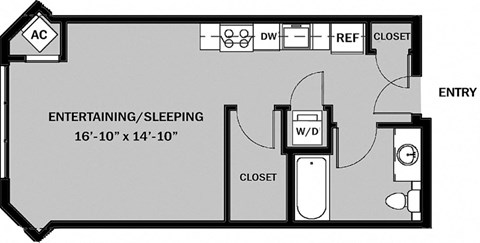 Floor plan for studio, 1 bath, 510 sqft