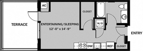 Floor plan for studio, 1 bath, 448 sqft