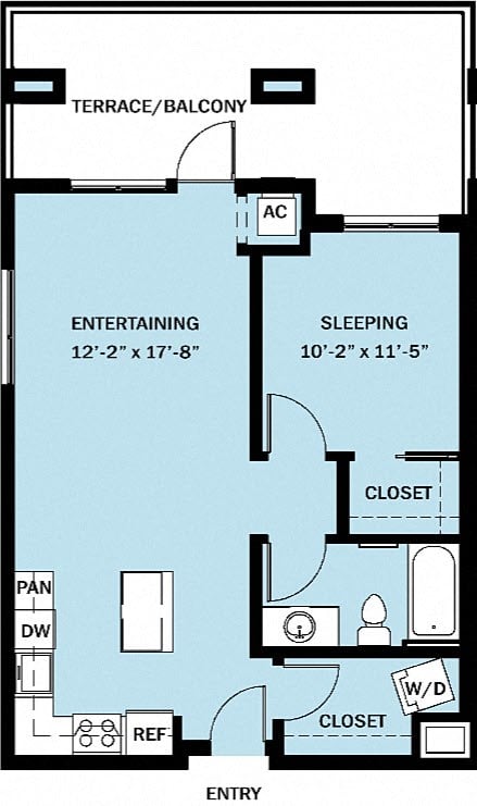 Floor plan for 1 bed, 1 bath, 700 sqft