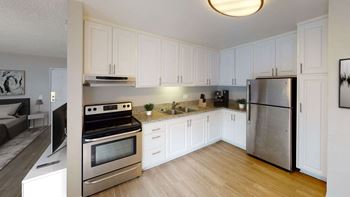 Modern kitchen with stainless steel appliances
