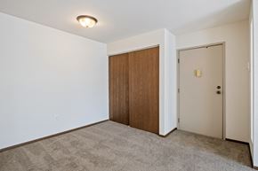 Grand Rapids apartment for rent - A room with a brown door and a carpeted floor.