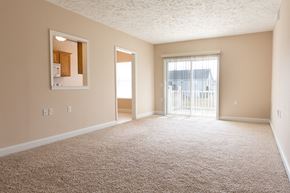Hudsonville apartment for rent - A spacious room with a carpeted floor and a large window.