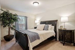 Comstock Park apartment for rent - A bedroom with a large bed and a potted plant.
